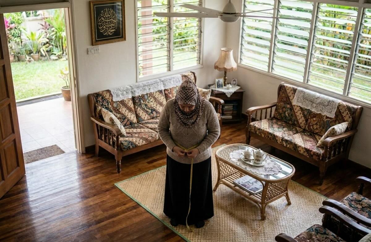 a woman checking her waist measurements